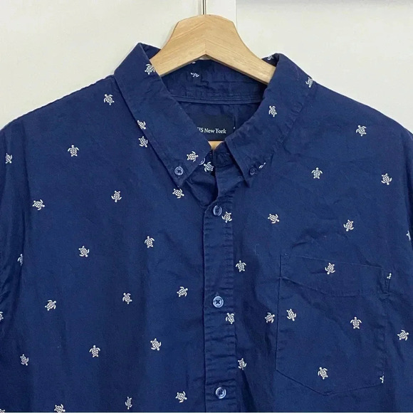Jachs New York men navy blue button short sleeve with pocket casual work shirt - Picture 6 of 7